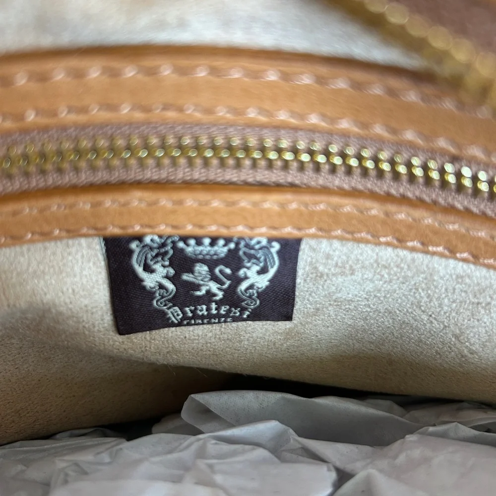 $395 Retail NWOT Pratesi Brown and Cream Women's Italian Tote Bag - Picture 5 of 10